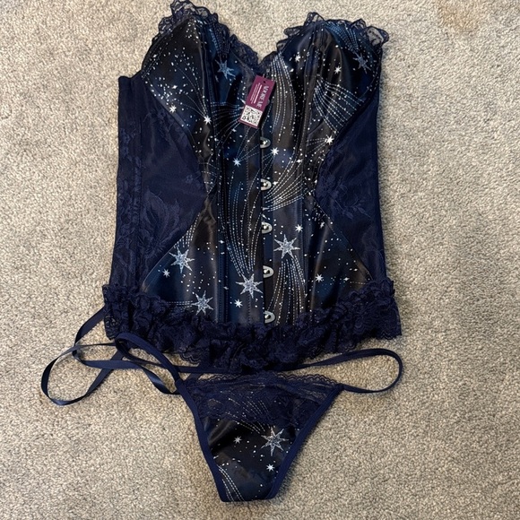Adore Me Other - Adore Me Navy Star-Print Lace Bustier & Thong